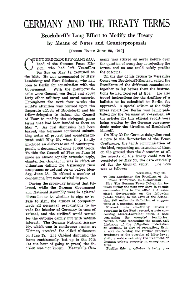 First page of Germany and the Treaty Terms