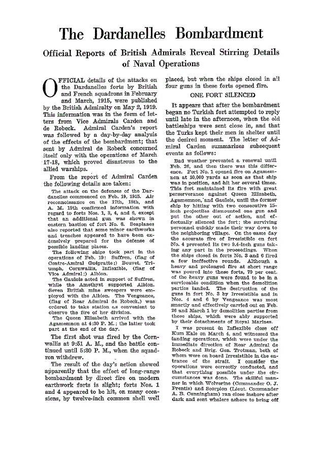 First page of The Dardanelles Bombardment