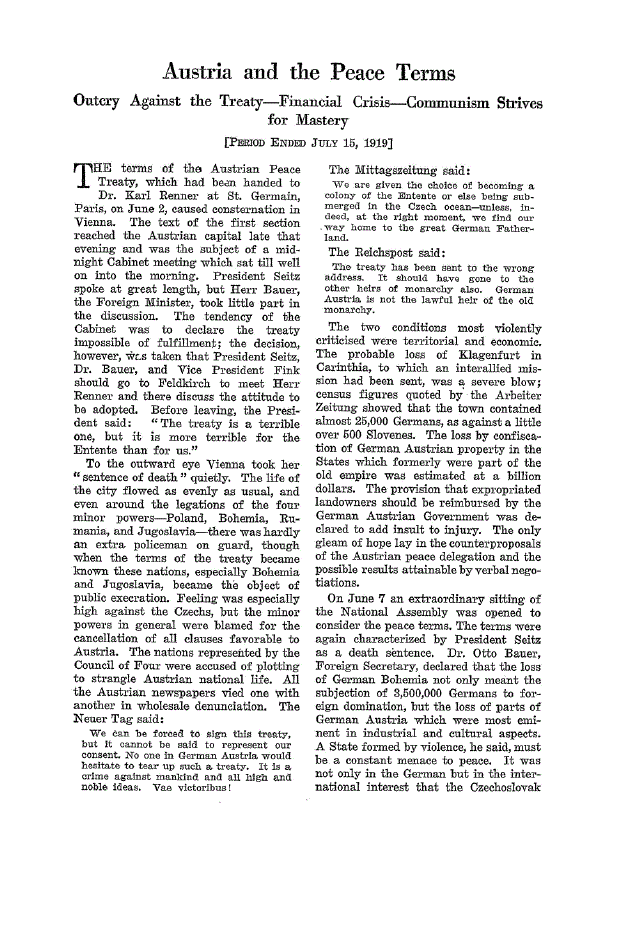 First page of Austria and the Peace Terms