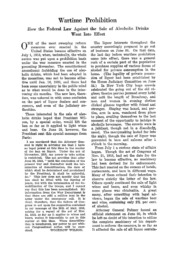 First page of Wartime Prohibition