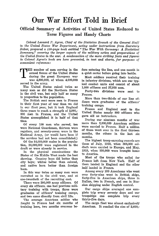 First page of Our War Effort Told in Brief