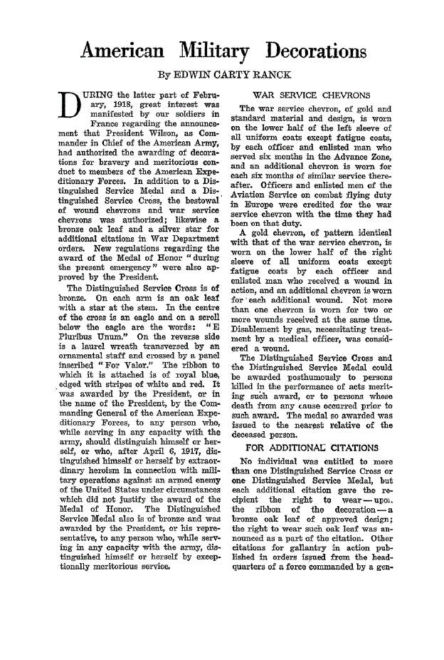 First page of American Military Decorations