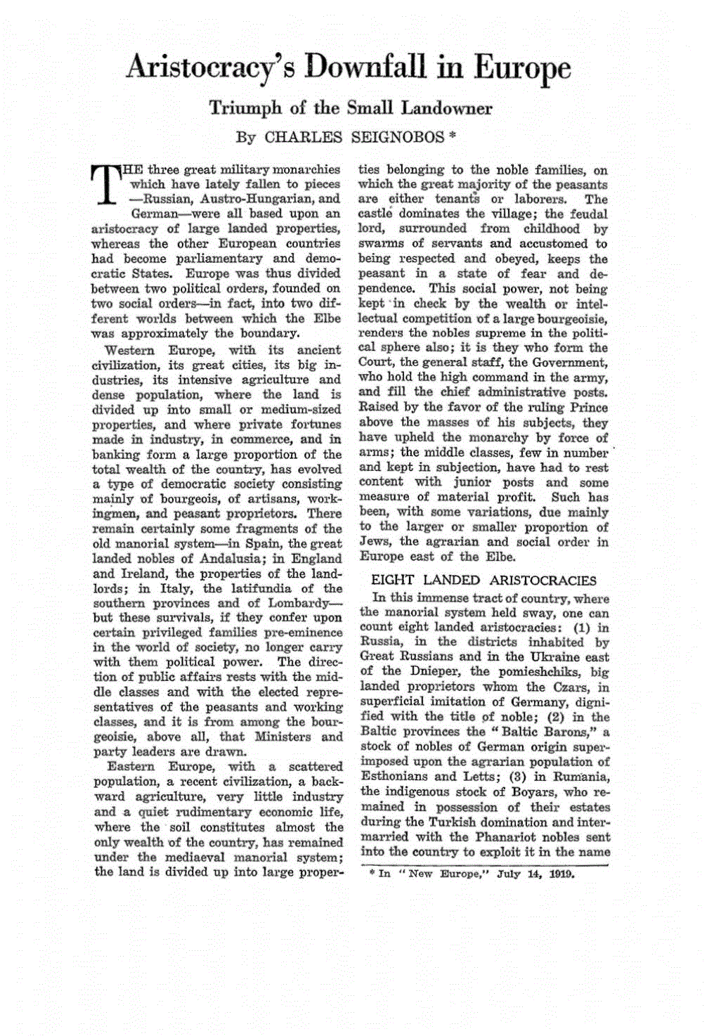 First page of Aristocracy’s Downfall in Europe