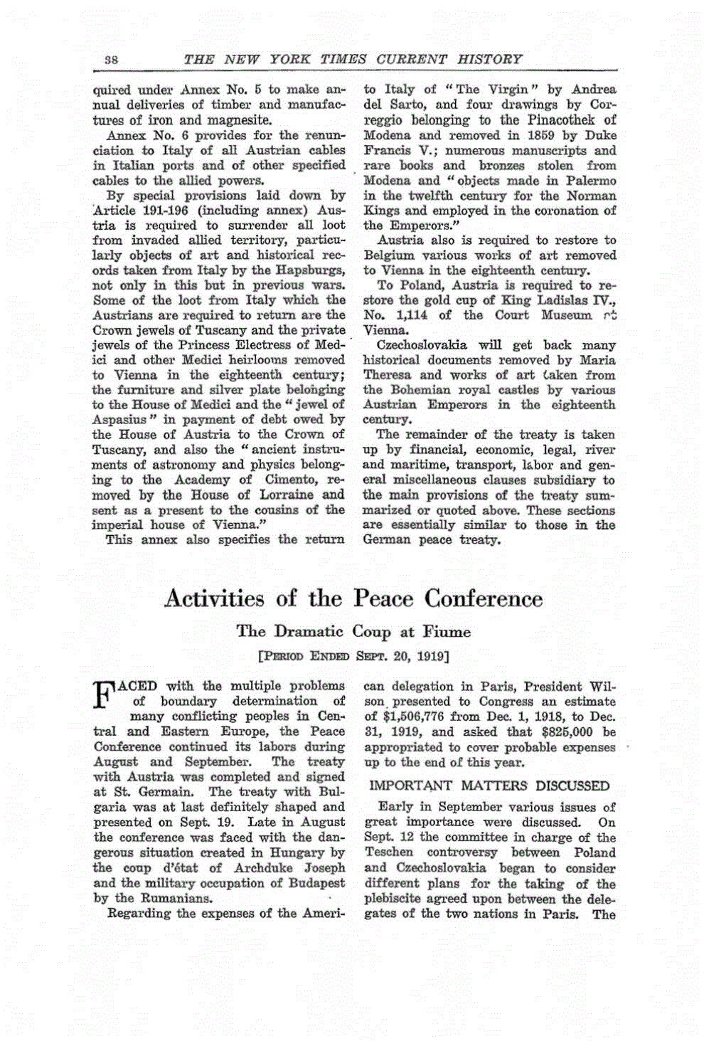 First page of Activities of the Peace Conference