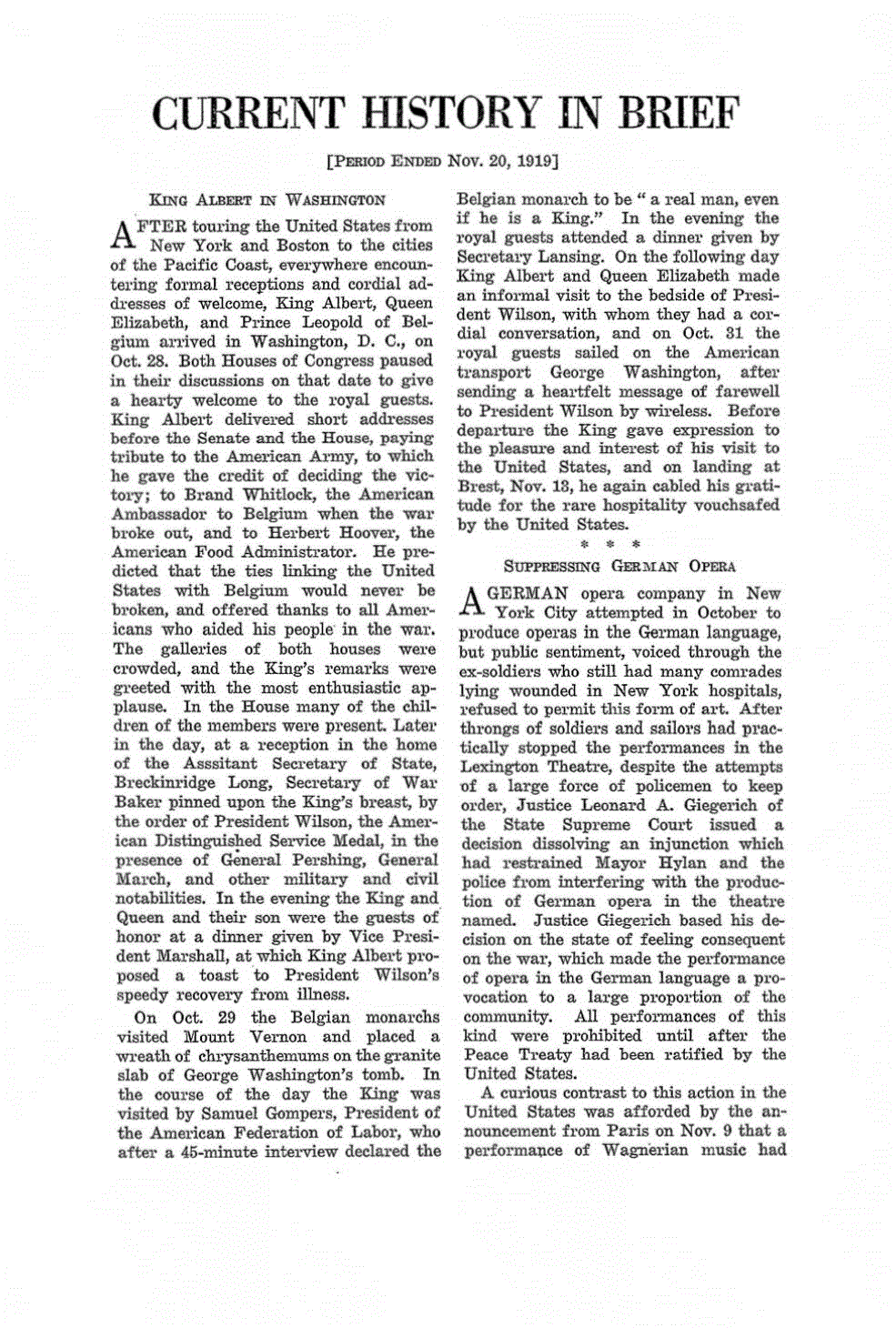 First page of Current History in Brief