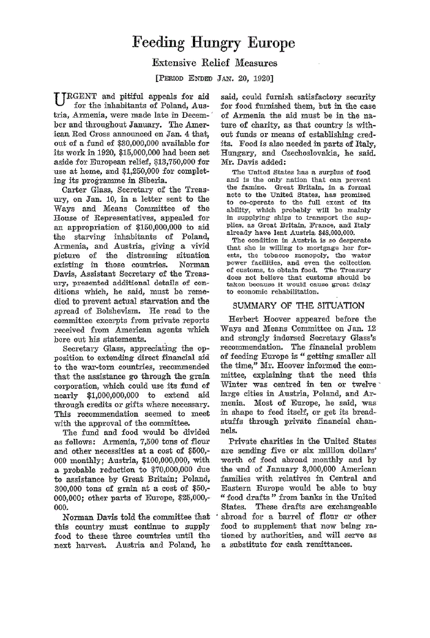 First page of Feeding Hungry Europe<subtitle>Extensive Relief Measures</subtitle>