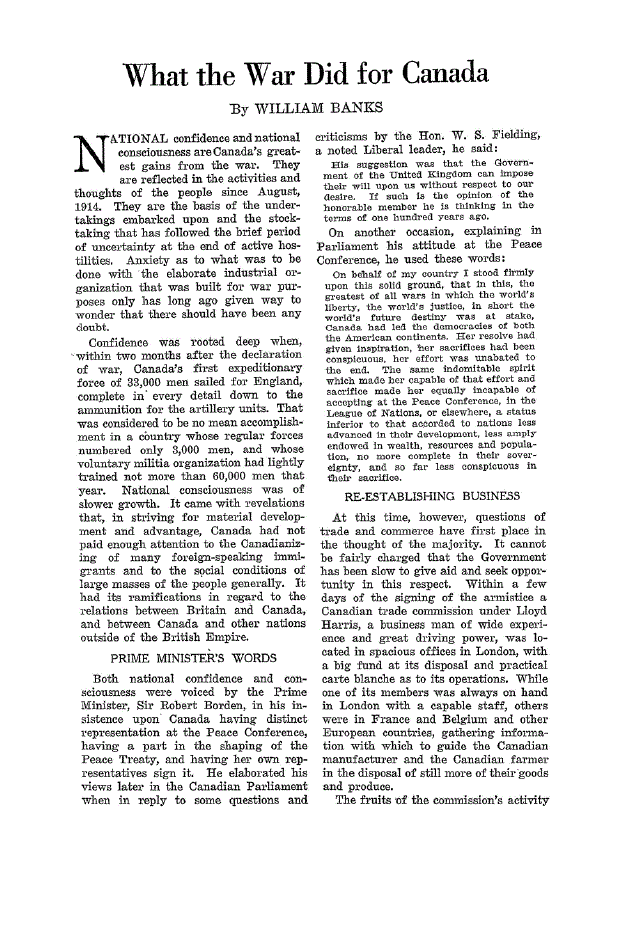First page of What the War did for Canada