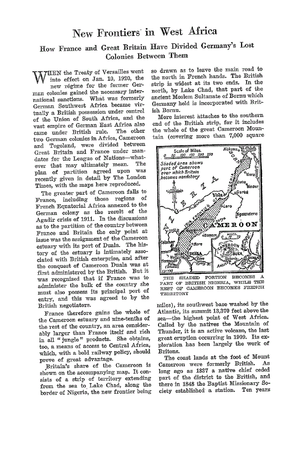 First page of New Frontiers in West Africa<subtitle>How France and Great Britain Have Divided Germany’s Lost Colonies Between Them</subtitle>