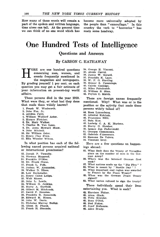 First page of One Hundred Tests of Intelligence