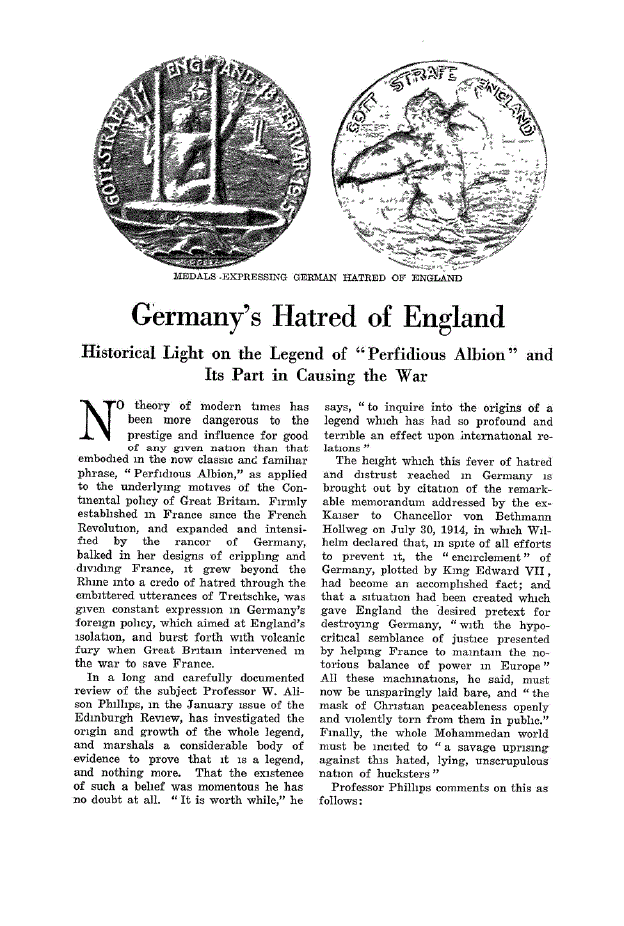 First page of Germany’s Hatred of England