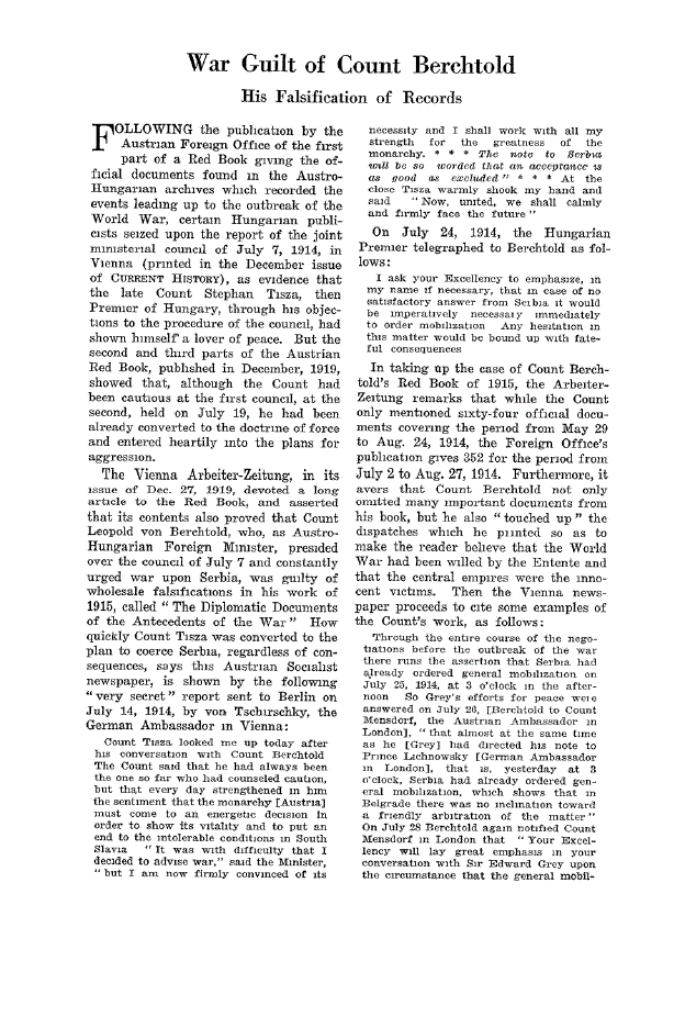 First page of War Guilt of Count Berchtold