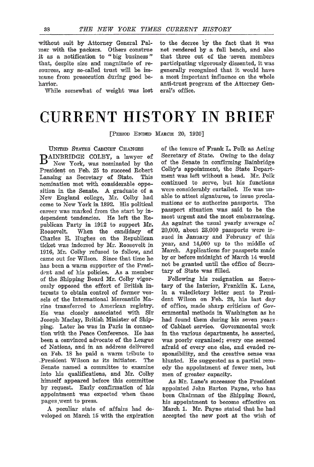 First page of Current History in Brief
