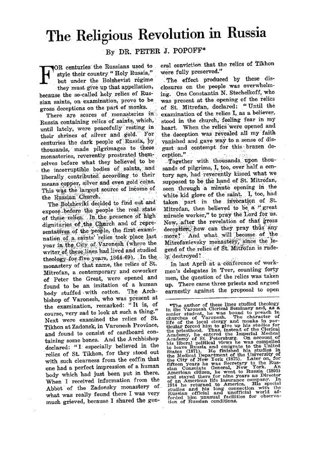 First page of The Religious Revolution in Russia