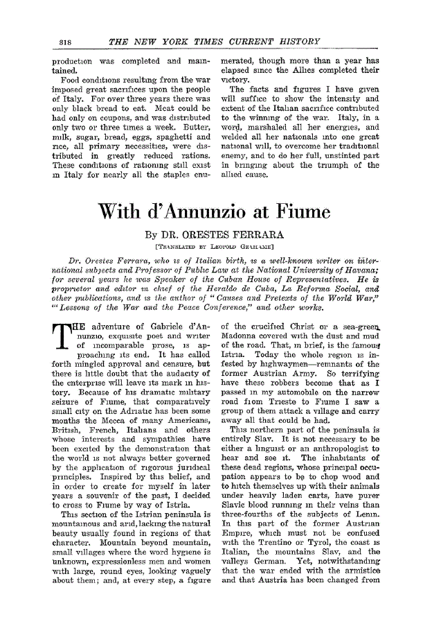 First page of With d’Annunzio at Fiume