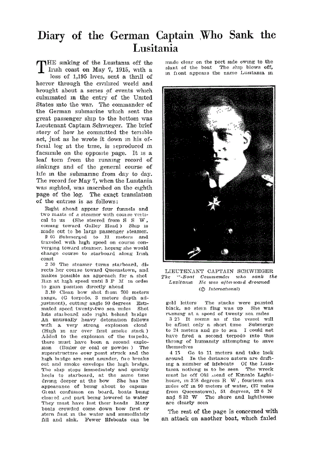 First page of Diary of the German Captain Who Sank the Lusitania