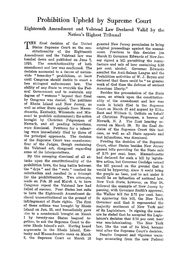 First page of Prohibition Upheld hy Supreme Court