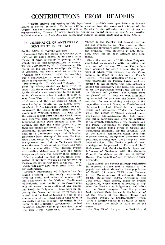 First page of Contributions from Readers