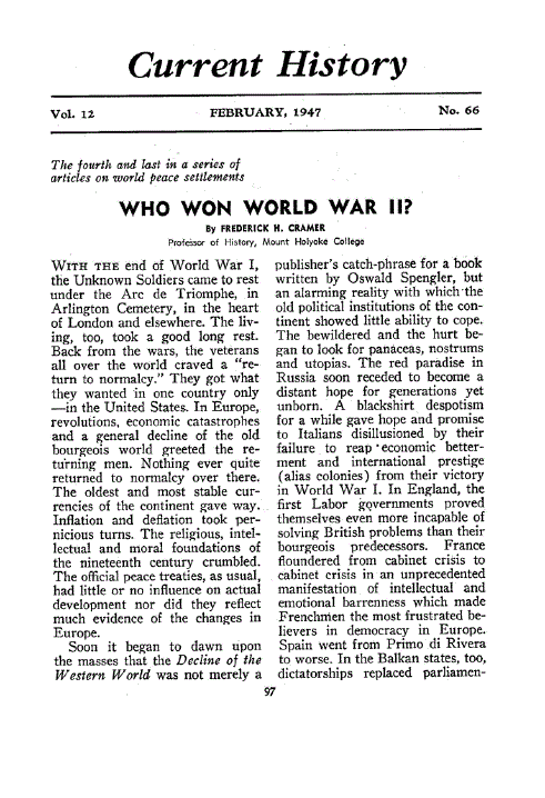 First page of Who Won World War II?