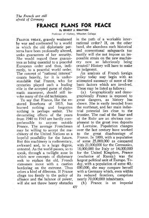 First page of France Plans For Peace