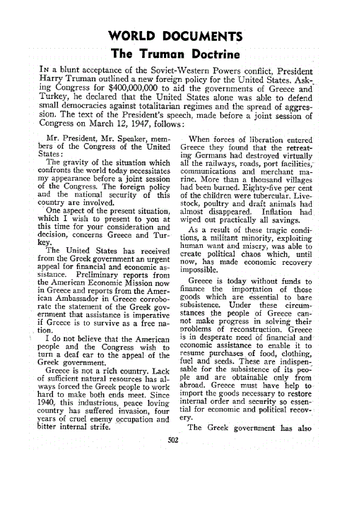 First page of The Truman Doctrine