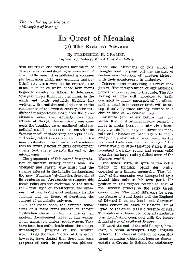 First page of In Quest of Meaning<subtitle>(3) The Road to Nirvana</subtitle>