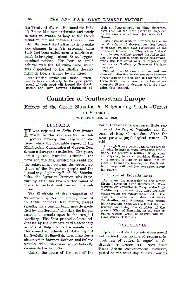First page of Countries of Southeastern Europe<subtitle>Effects of the Greek Situation in Neighboring Lands—Unrest in Rumania</subtitle>