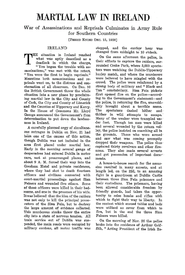 First page of Martial Law in Ireland