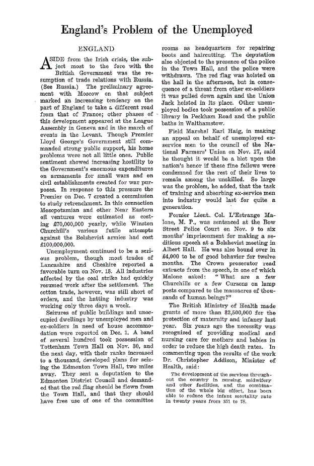 First page of England’s Problem of the Unemployed