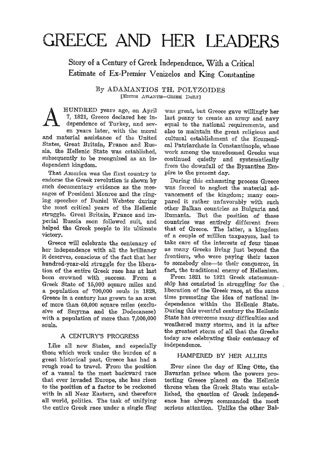 First page of Greece and her Leaders