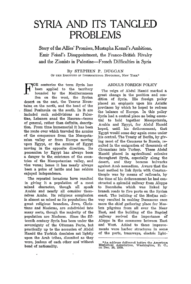 First page of Syria and its Tangled Problems