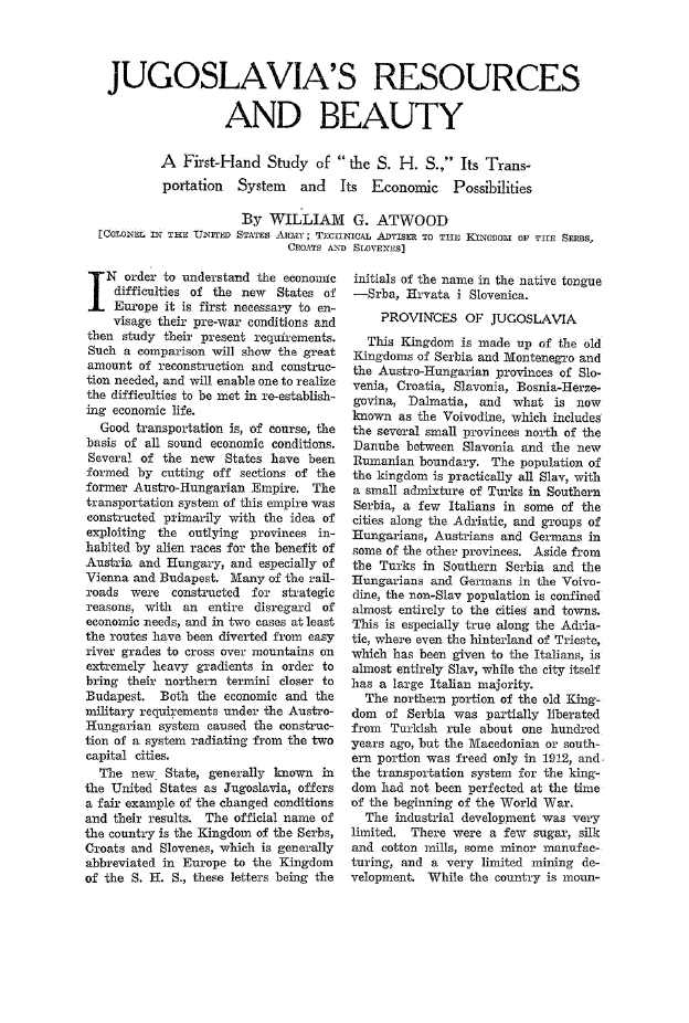 First page of Jugoslavia’s Resources and Beauty