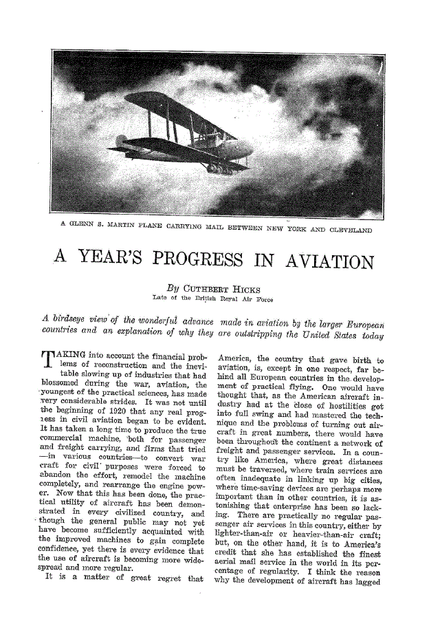 First page of A Year’s Progress in Aviation