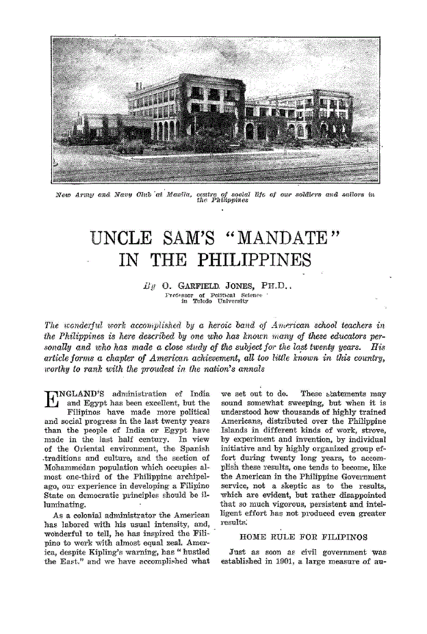 First page of Uncle Sam’s “Mandate” in the Philippines