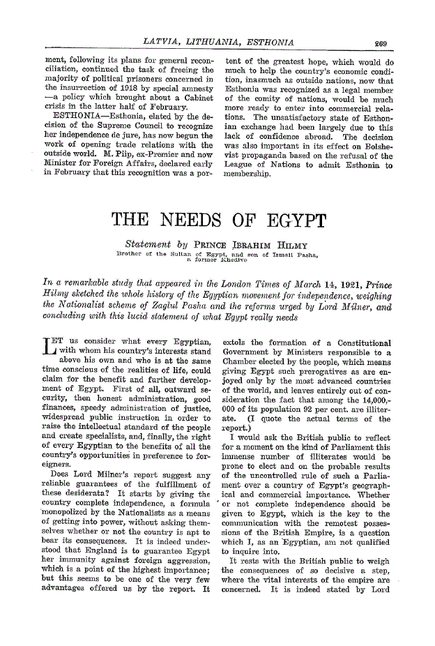 First page of The Needs of Egypt