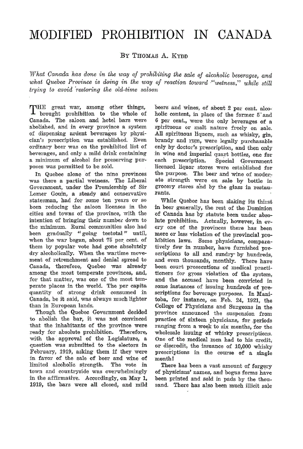 First page of Modified Prohibition in Canada