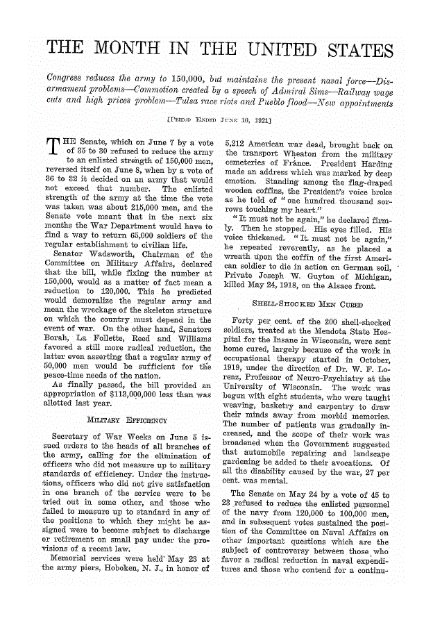 First page of The Month in the United States