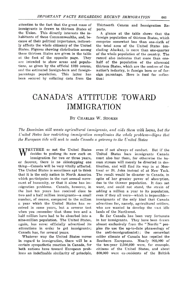 First page of Canada’s Attitude Toward Immigration