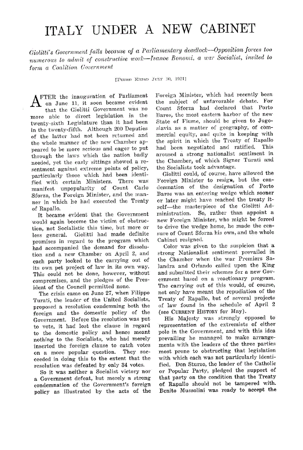 First page of Italy Under a New Cabinet