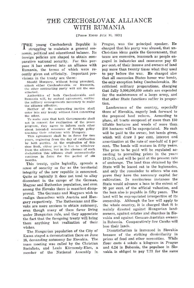 First page of The Czechoslovak Alliance with Rumania