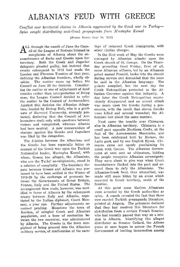 First page of Albania’s Feud with Greece