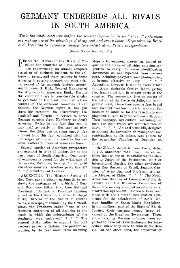 First page of Germany Underbids all Rivals in South America