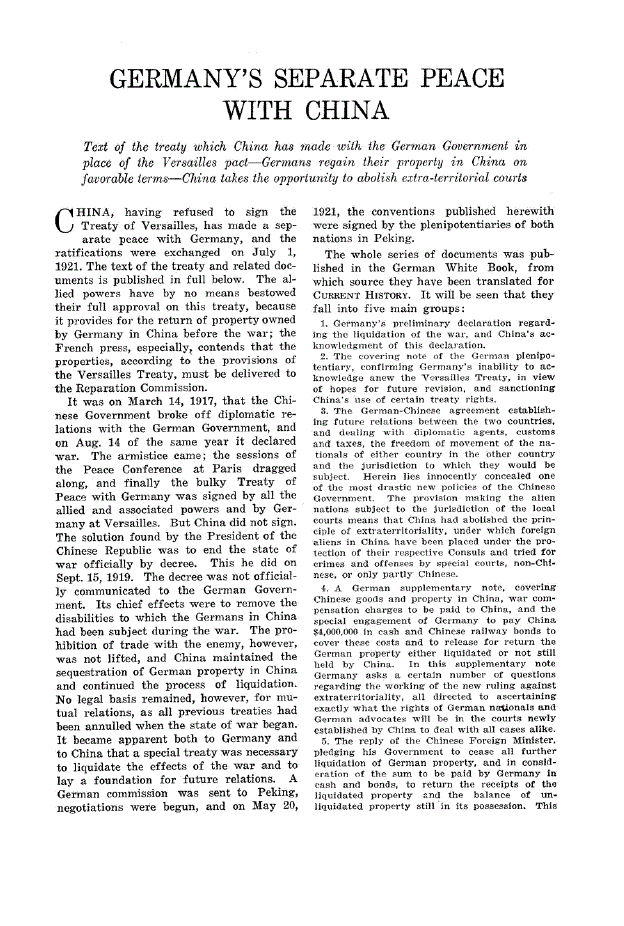 First page of Germany’s Separate Peace with China