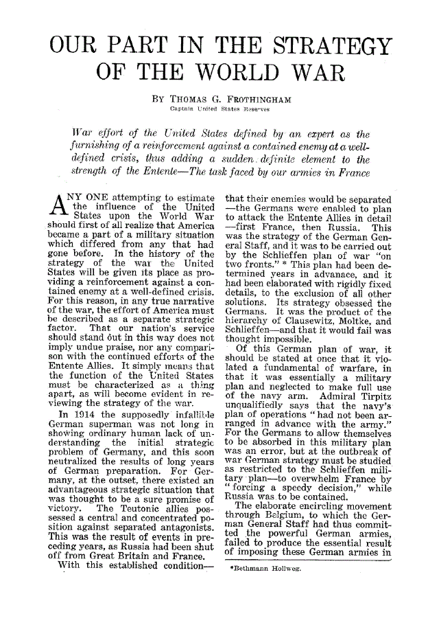 First page of Our Part in the Strategy of the World War