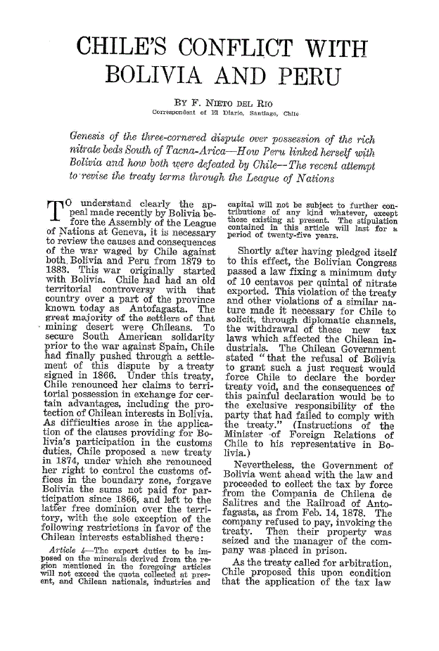 First page of Chile’s Conflict With Bolivia and Peru