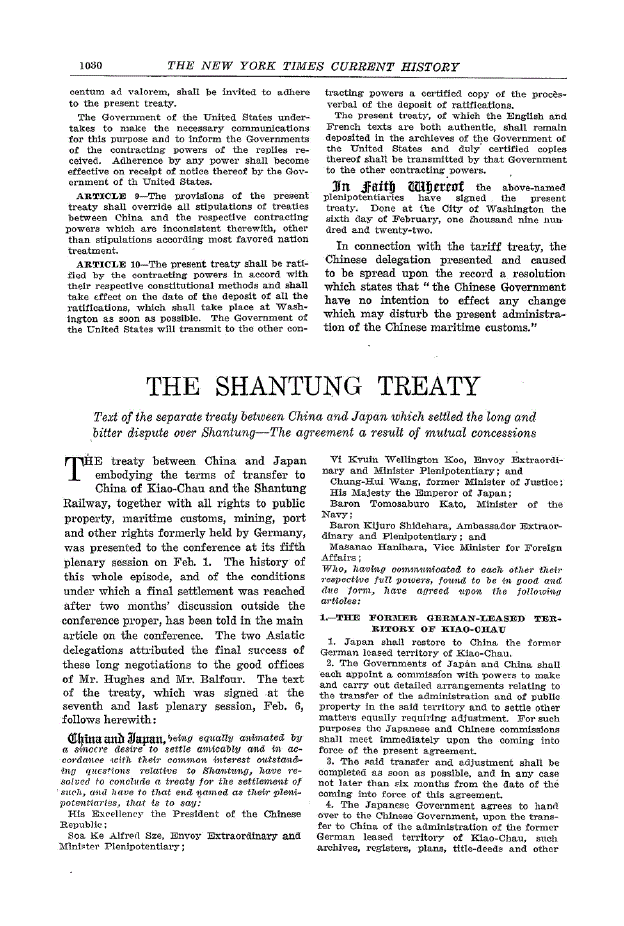 First page of The Shantung Treaty