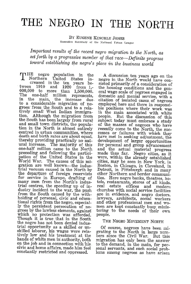 First page of The Negro In The North