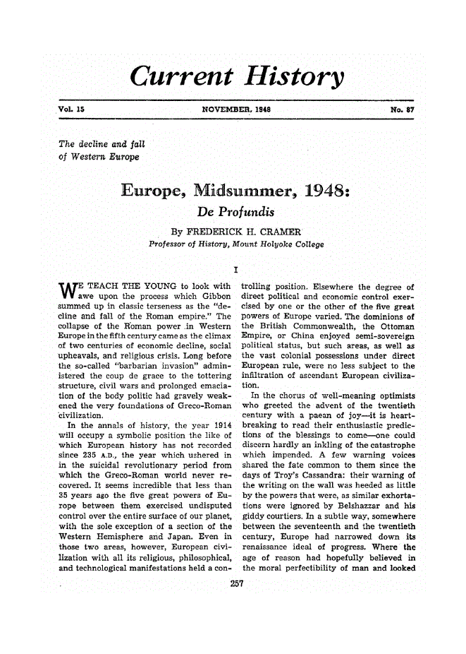 First page of Europe, Midsummer, 1948: De Profundis
