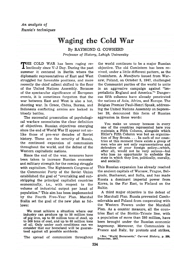 First page of Waging the Cold War