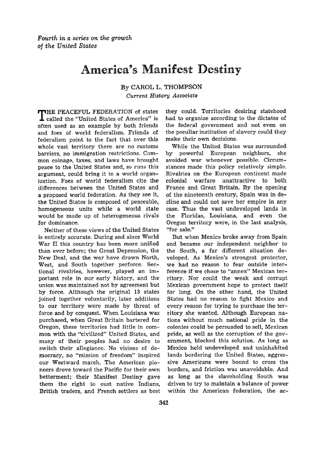 First page of America’s Manifest Destiny