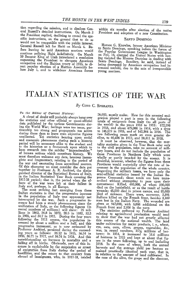 First page of Italian Statistics of the War